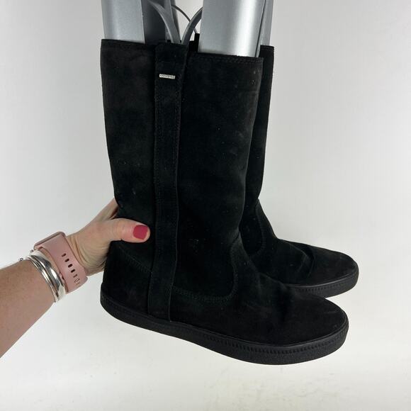 Geox Respira Women's 7 Triple Black Suede Pull-On Round Toe Riding Boots - Picture 10 of 13